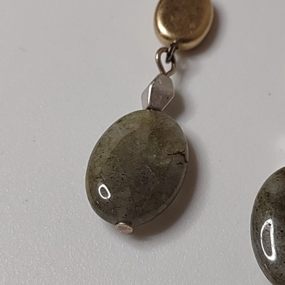 Oval Shaped Stone And Metal Bead Dangle Earrings - Picture 3 of 8